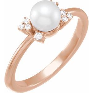 14K Rose Gold Cultured White Akoya Pearl & .07 CTW Natural Diamond Ring
