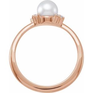 14K Rose Gold Cultured White Akoya Pearl & .07 CTW Natural Diamond Ring