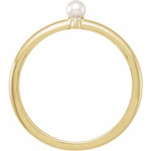 14K Yellow Gold Cultured White Seed Pearl & .015 CT Natural Diamond Ring