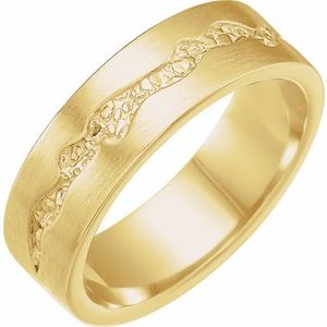 18K Yellow Gold 6 mm Nugget Pattern Inlay Flat Band Size 8