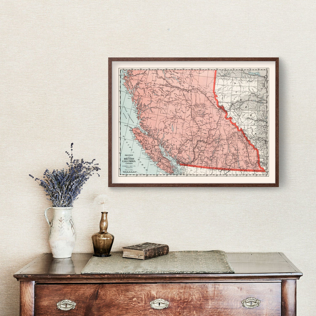 Vintage Map of British Columbia Canada, 1925
