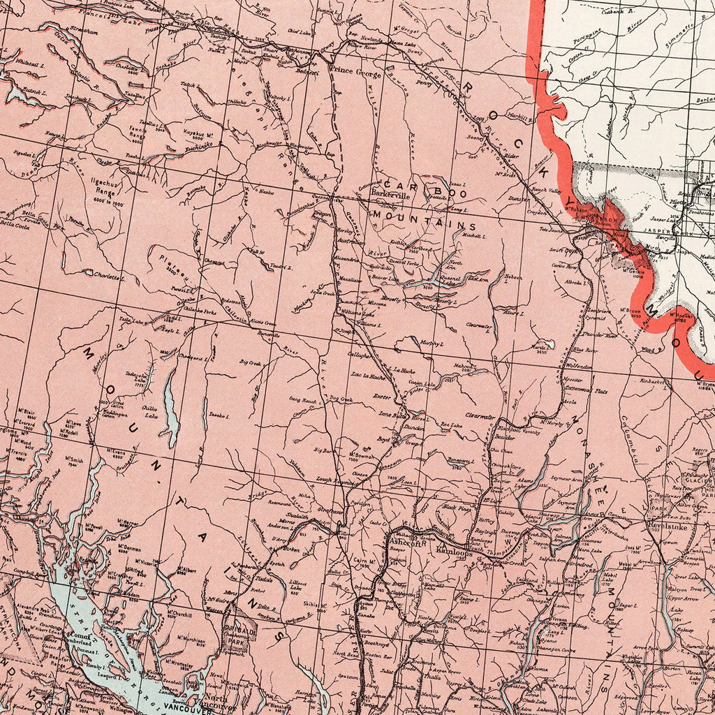 Vintage Map of British Columbia Canada, 1925