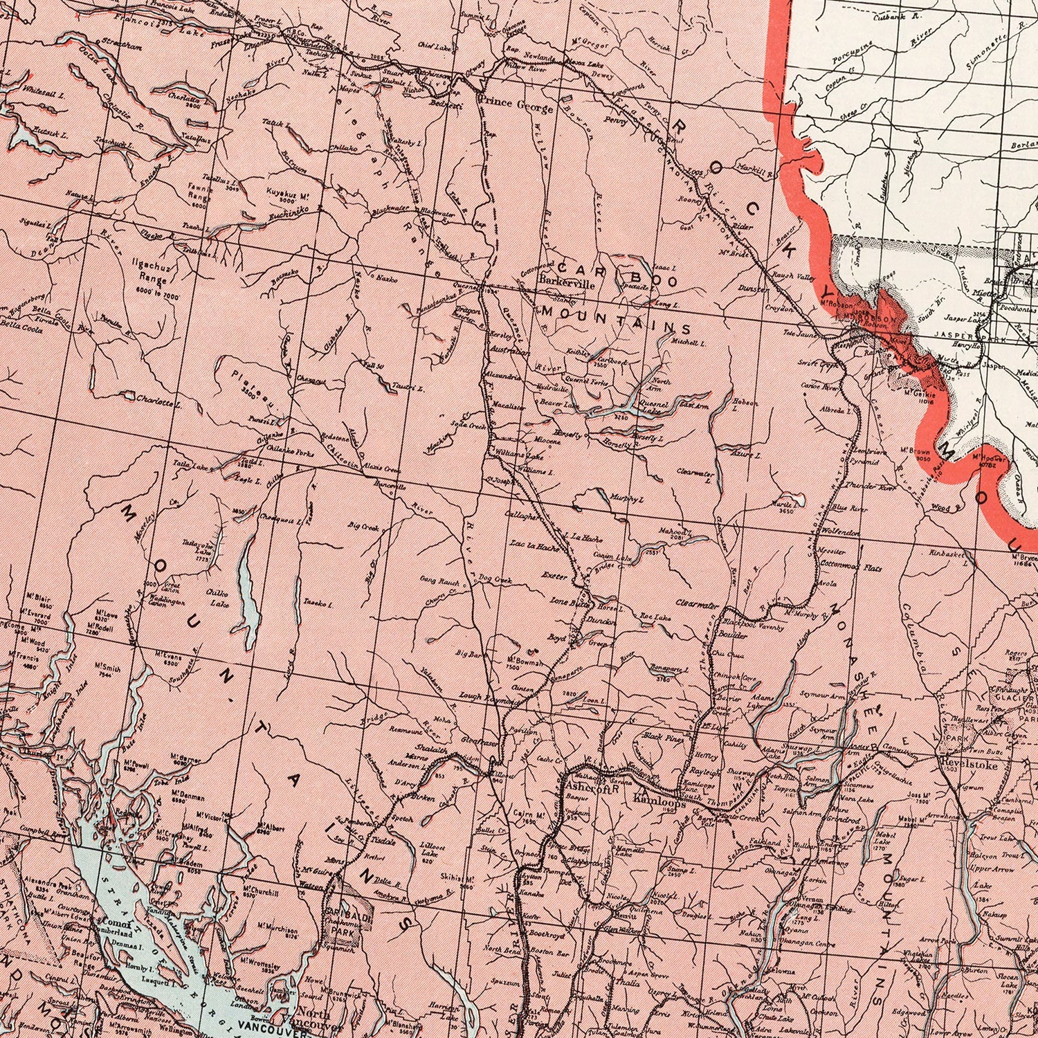 Vintage Map of British Columbia Canada, 1925