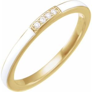 14K Yellow Gold .03 CTW Natural Diamond & White Enamel Stackable Ring