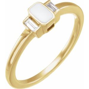 14K Yellow Gold .08 CTW Natural Diamond & White Enamel Ring