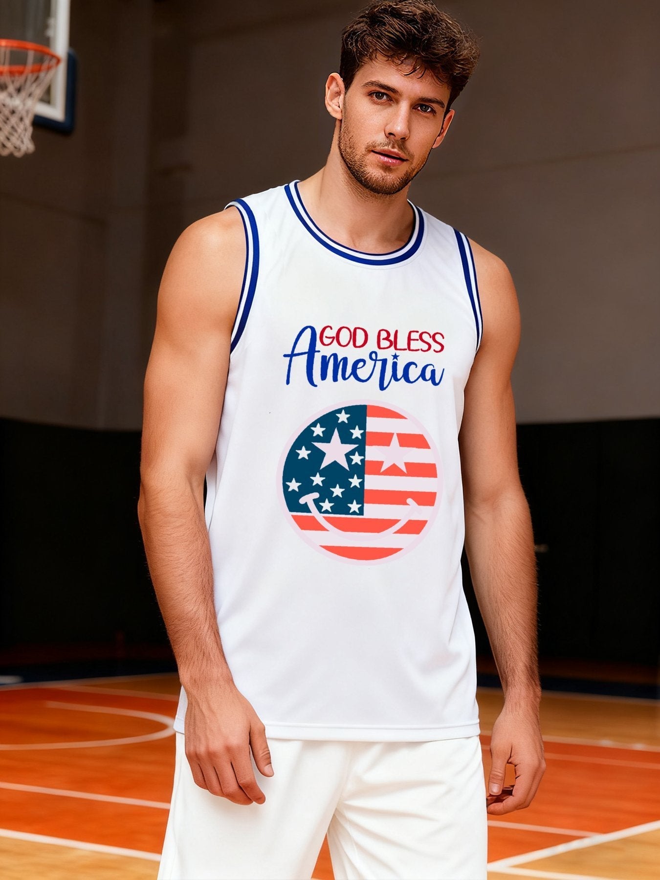 God Bless America Adult White & Blue Basketball Jersey | Ships From USA