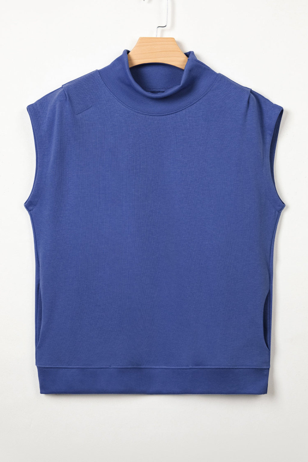 Solid Mock Neck Cap Sleeve Oversized Top