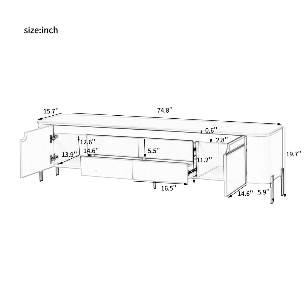 U-Can 74.8'' TV Stand for TVs up to 80 Inches, TV Cabinet with 4 Drawers and 2 Spacious Cabinets, Five Metal Legs for Living room