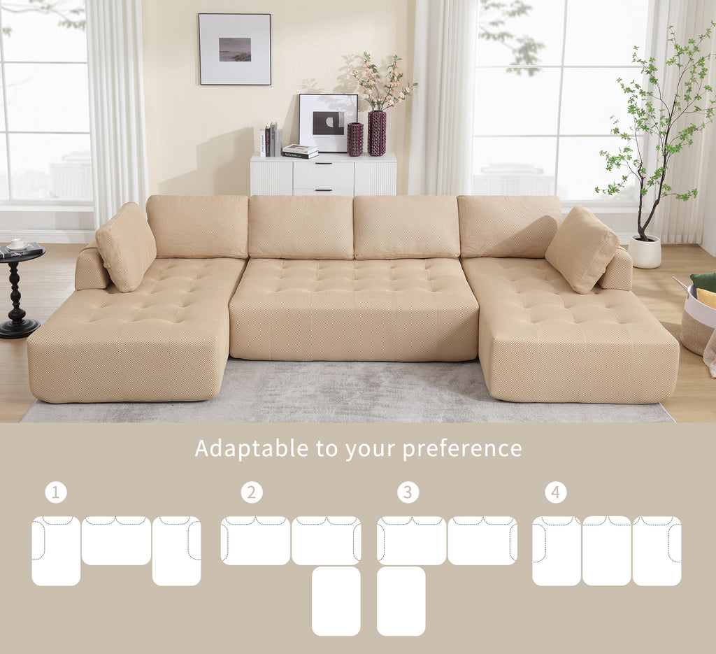 [NEW ARRIVED] [VIDEO PROVIDED]138.5 'Modular Combination Sofa, U-shaped Sofa, Living Room, Apartment, Upholstered ,6-seat Sofa, Free Combination Sofa (Mesh Fabric), Breathable Fabric, Khaki