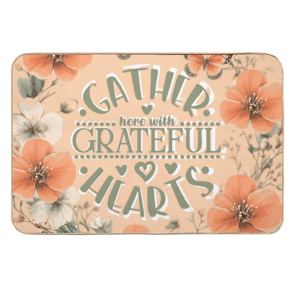 Gather Here with Grateful Hearts Fall Flannel Non-slip Floor Mat (Made in USA)