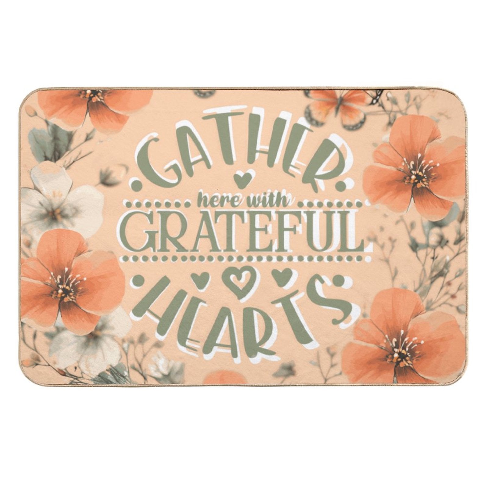 Gather Here with Grateful Hearts Fall Flannel Non-slip Floor Mat (Made in USA)