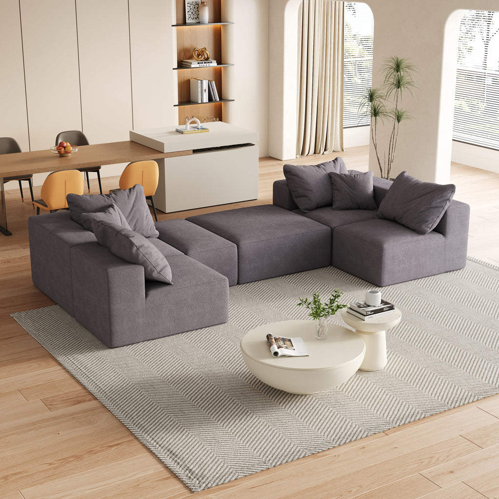 Modern Upholstered Sectional Boneless Couch Set,Modular 132' L Shaped Sectional Living Room Sofa Set With 6 Pillows,Free Combination Sofa Couch for Living Room,Bedroom