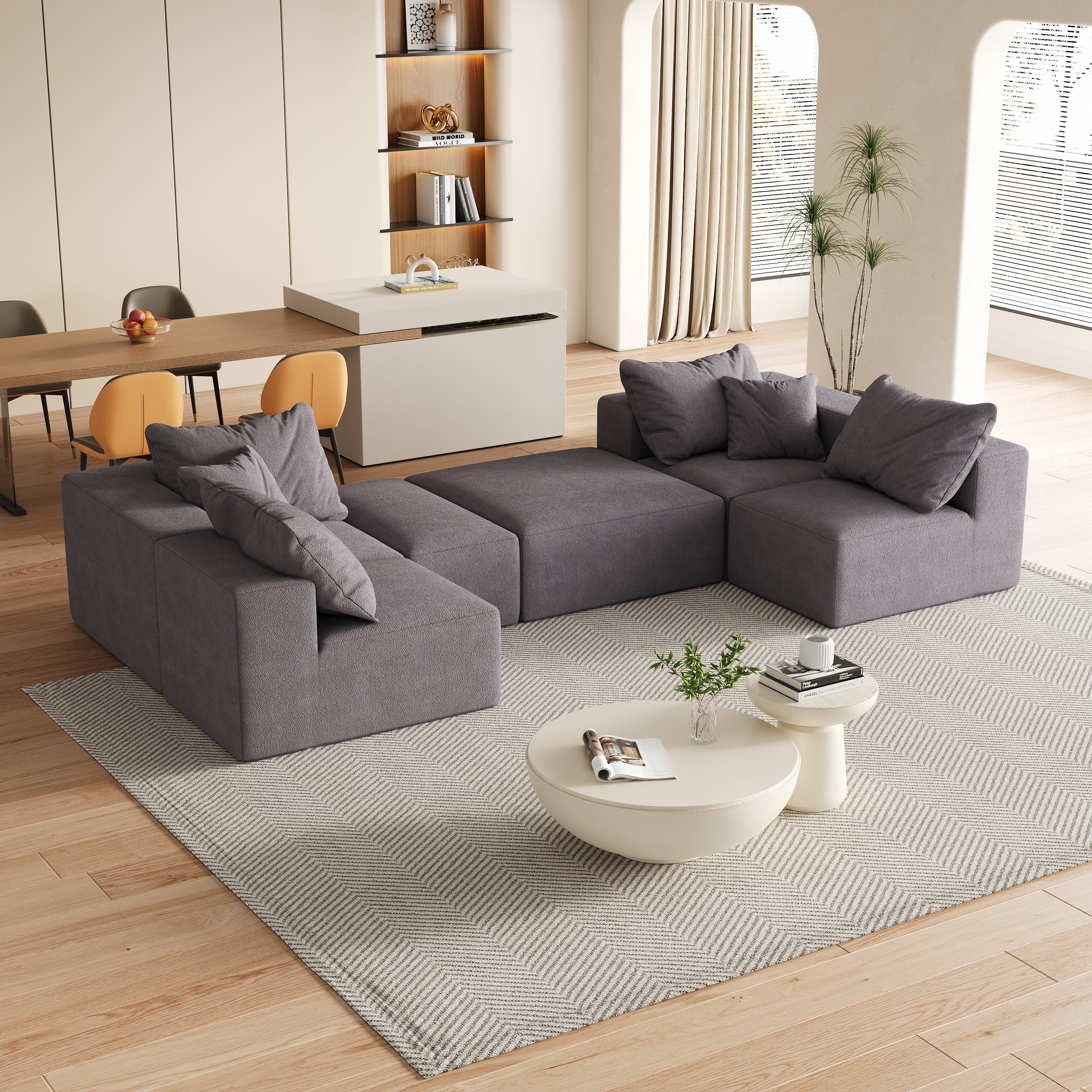 Modern Upholstered Sectional Boneless Couch Set,Modular 132' L Shaped Sectional Living Room Sofa Set With 6 Pillows,Free Combination Sofa Couch for Living Room,Bedroom