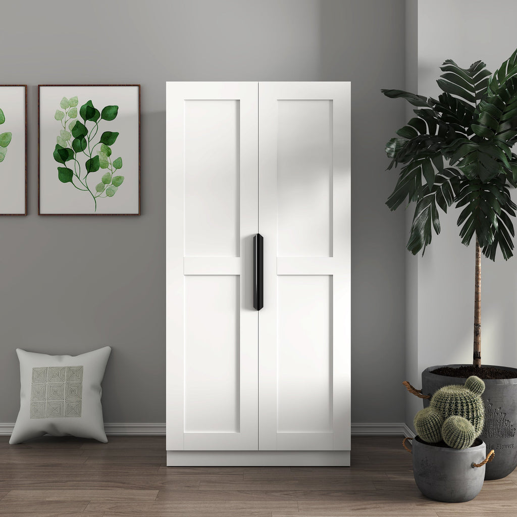 62.99in Kitchen Pantry Cabinet, White Freestanding Buffet Cupboards Sideboard with Doors &  Shelves, Kitchen Pantry Storage Cabinet for Kitchen, Living Room and Dinning Room