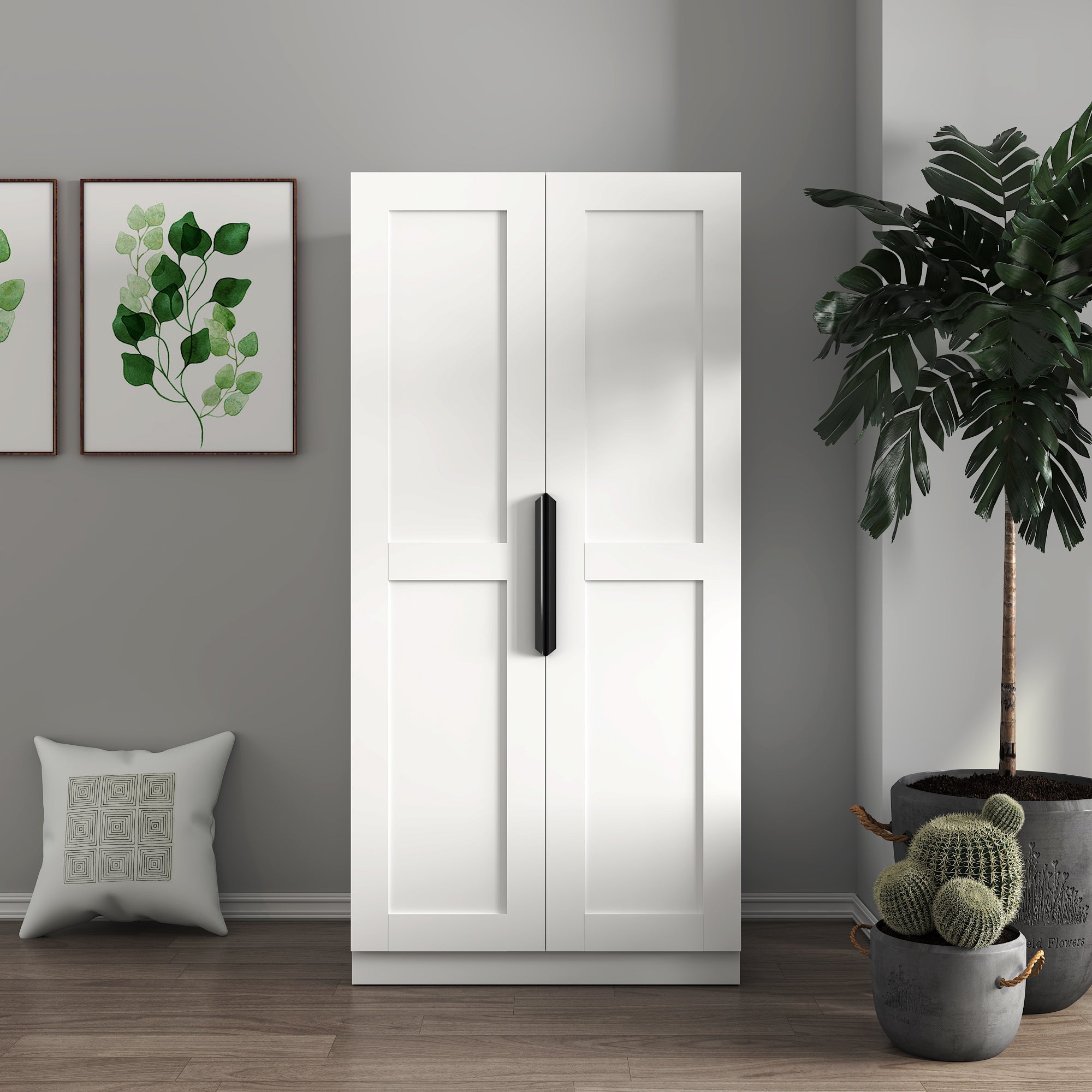 62.99in Kitchen Pantry Cabinet, White Freestanding Buffet Cupboards Sideboard with Doors &  Shelves, Kitchen Pantry Storage Cabinet for Kitchen, Living Room and Dinning Room