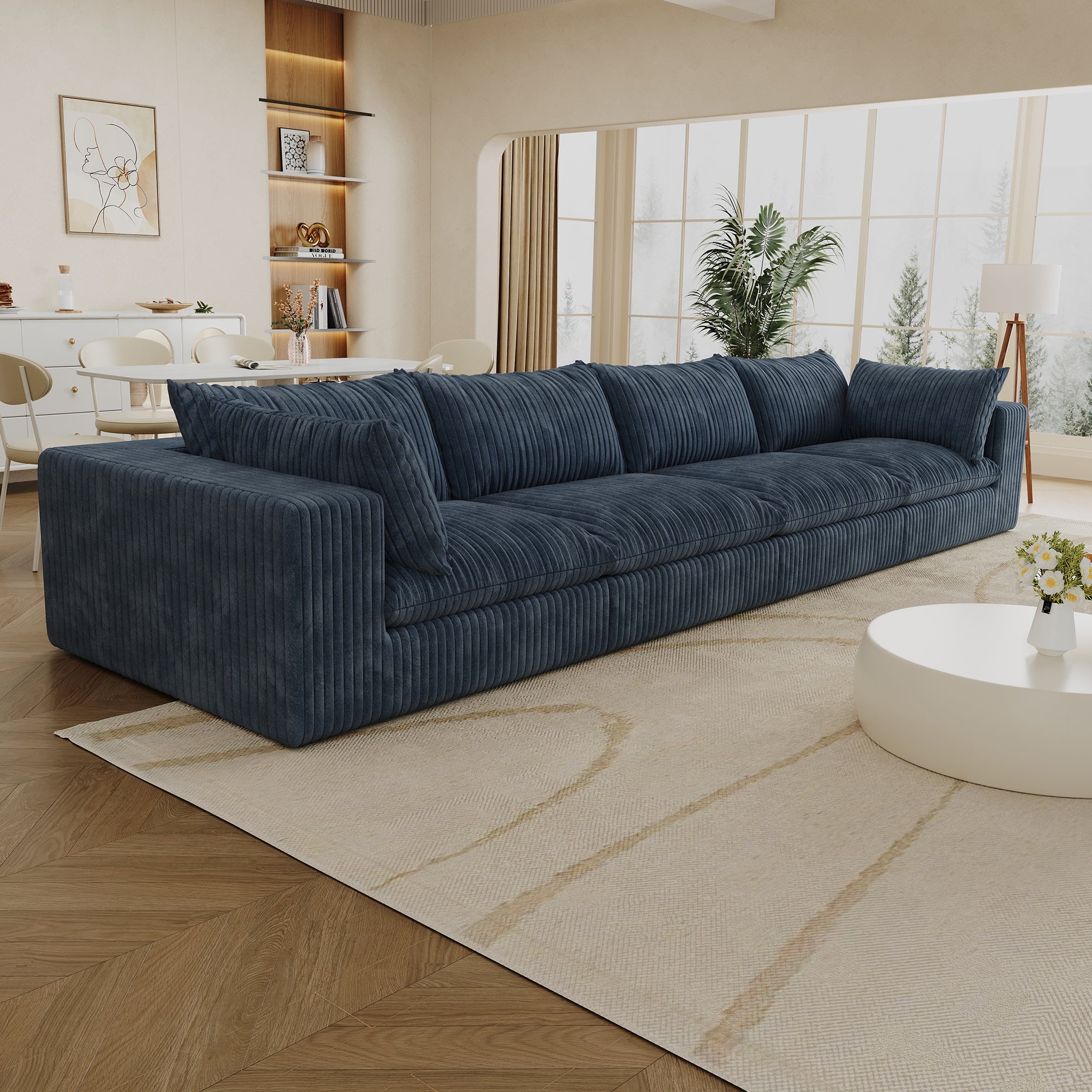 157.6'Cloud Sofa,Corduroy Fabric,Deep Seat Couches,Double-layer design,Removable  Cushion,No Assembly,DIY Combination for Living room, Bedroom,Conference room ,Apartment,Blue