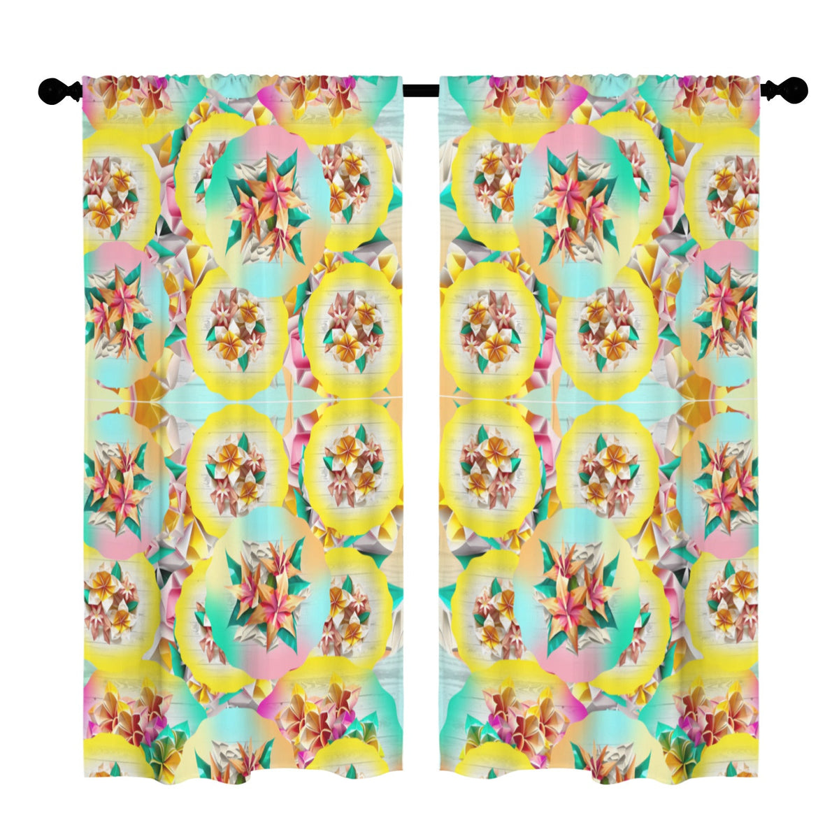 Circle Floral Pastel Pattern Floor-To-Ceiling Curtain 52x84inch | Ships from USA