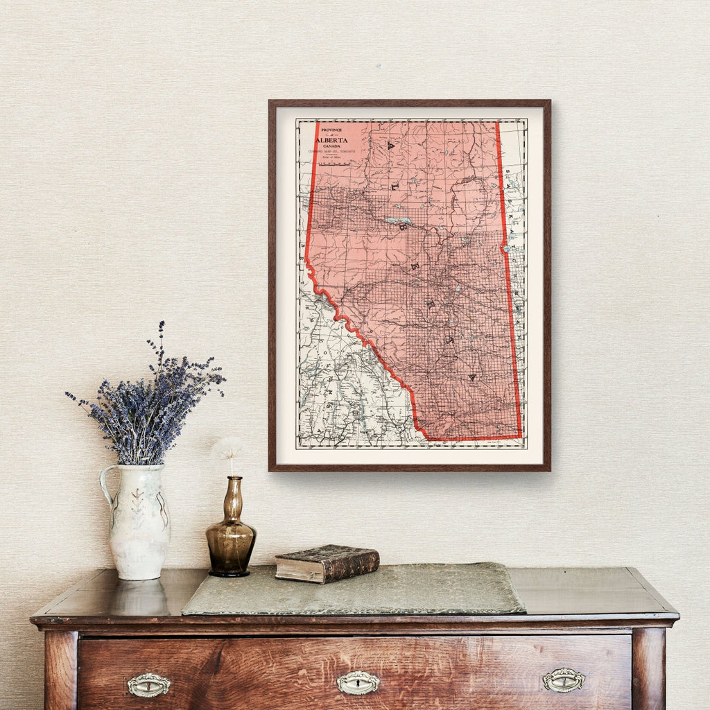 Vintage Map of Alberta Canada, 1925