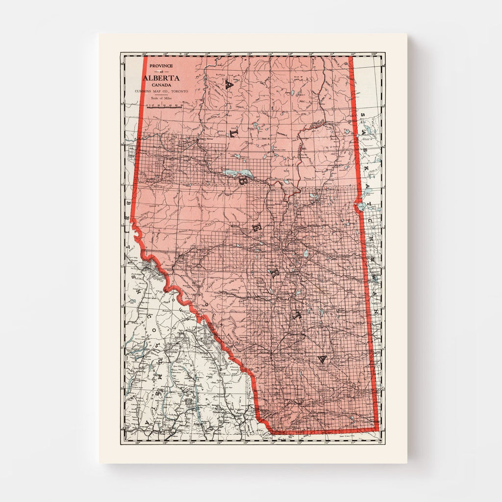 Vintage Map of Alberta Canada, 1925