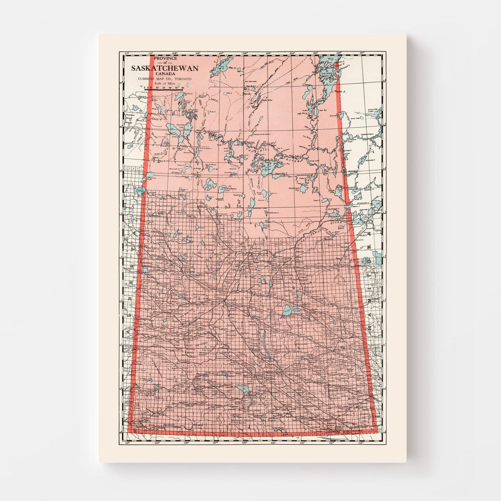 Vintage Map of Saskatchewan Canada, 1925