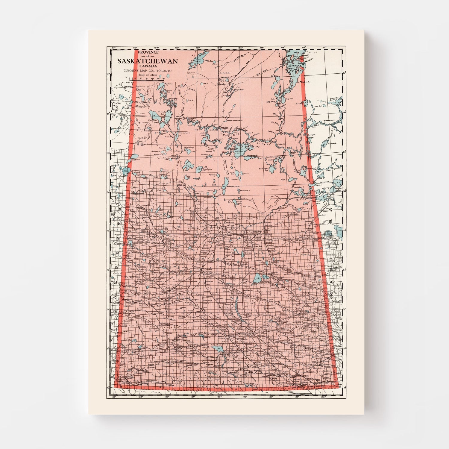 Vintage Map of Saskatchewan Canada, 1925
