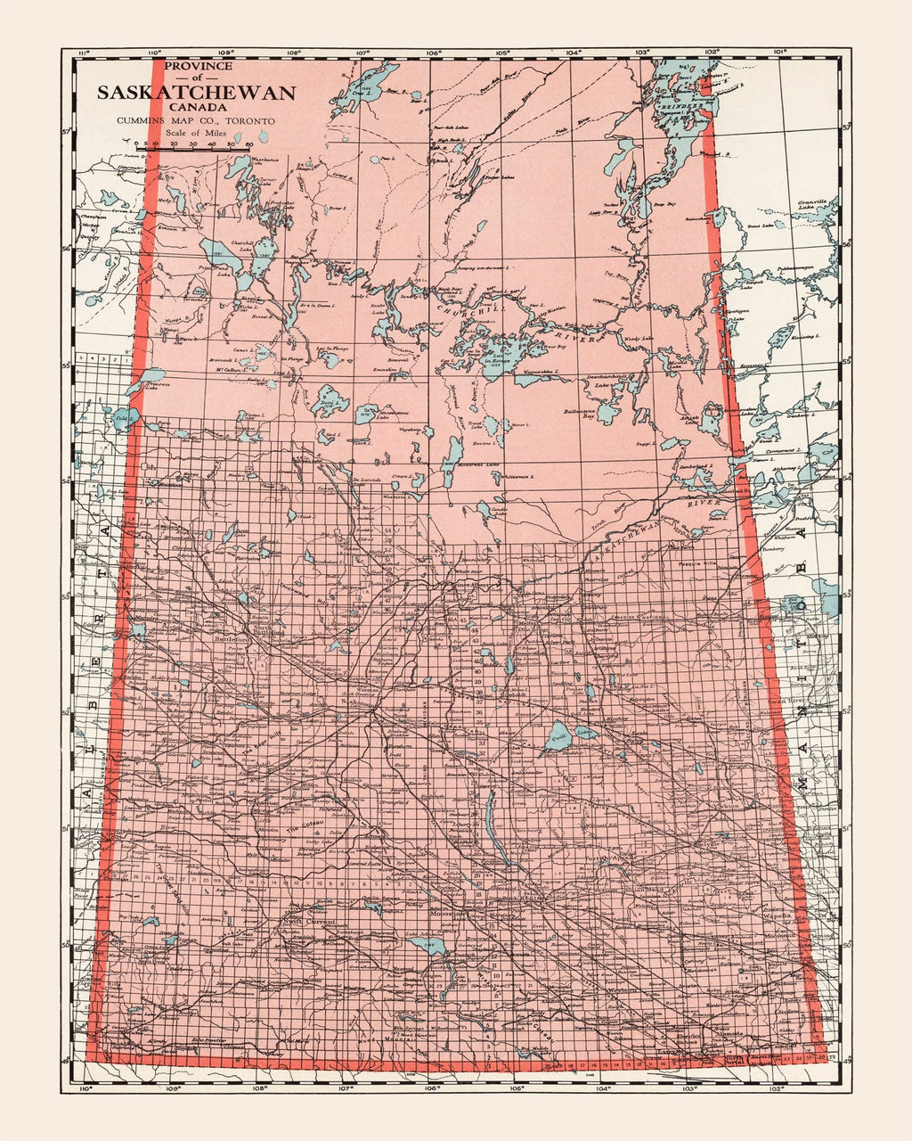 Vintage Map of Saskatchewan Canada, 1925