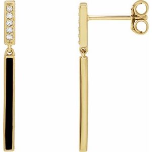 14K Yellow Gold .06 CTW Natural Diamond & Black Enamel Bar Earrings
