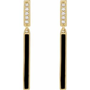 14K Yellow Gold .06 CTW Natural Diamond & Black Enamel Bar Earrings – image 2