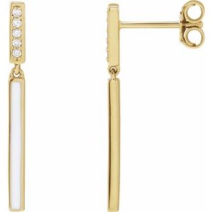 14K Yellow Gold .06 CTW Natural Diamond & White Enamel Bar Earrings