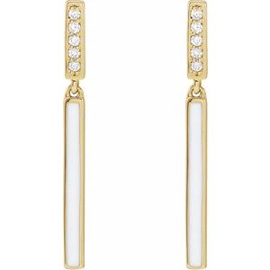 14K Yellow Gold .06 CTW Natural Diamond & White Enamel Bar Earrings – image 2