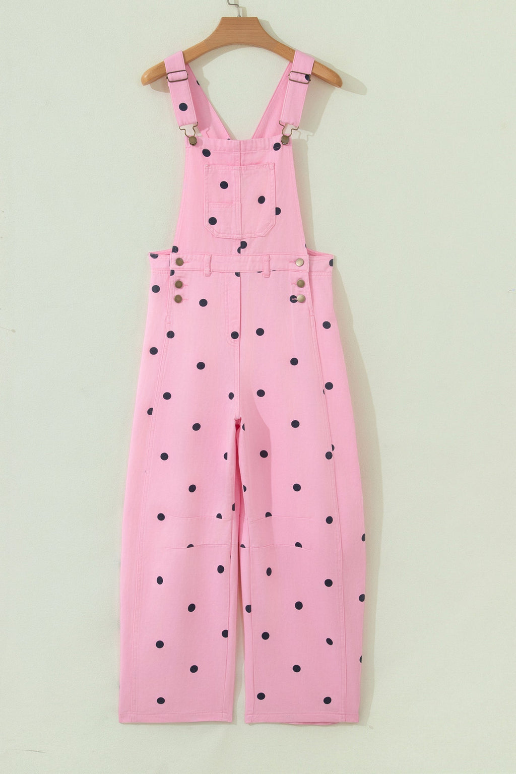 Polka Dot Denim Barrel Leg Overalls Jumpsuit