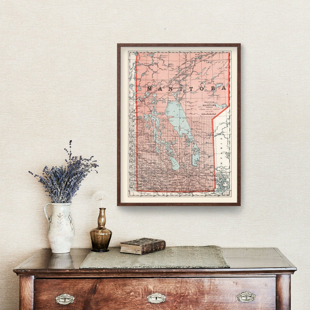 Vintage Map of Manitoba Canada, 1925