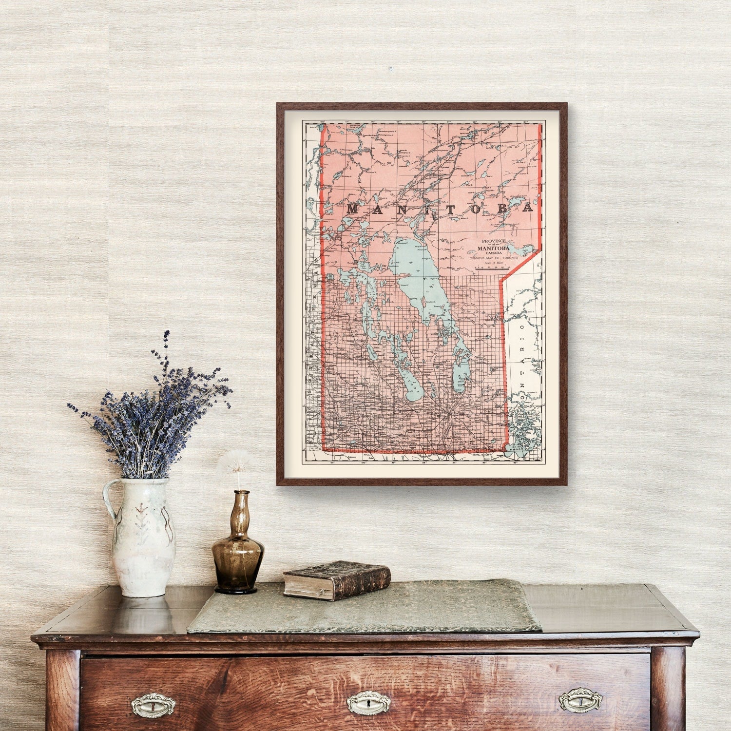 Vintage Map of Manitoba Canada, 1925