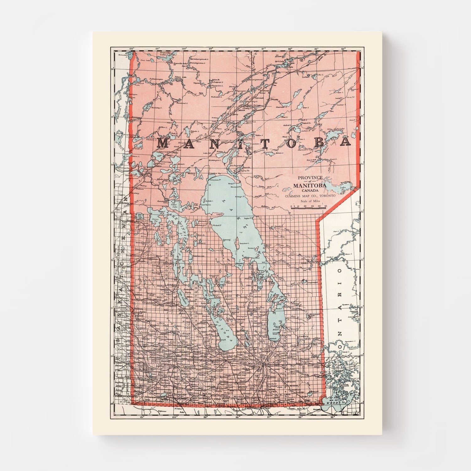 Vintage Map of Manitoba Canada, 1925
