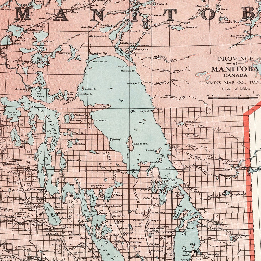 Vintage Map of Manitoba Canada, 1925