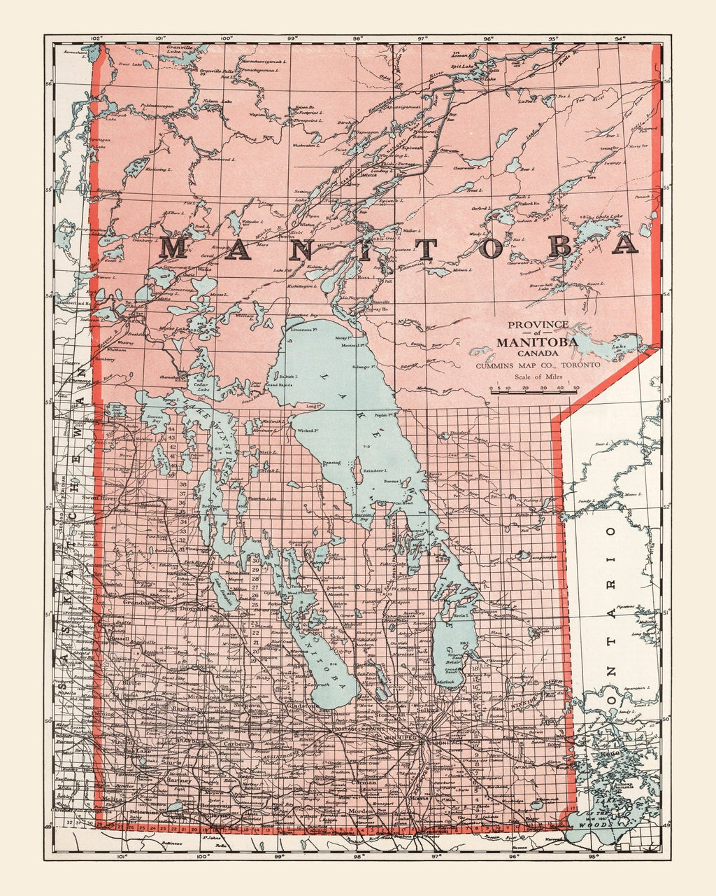 Vintage Map of Manitoba Canada, 1925