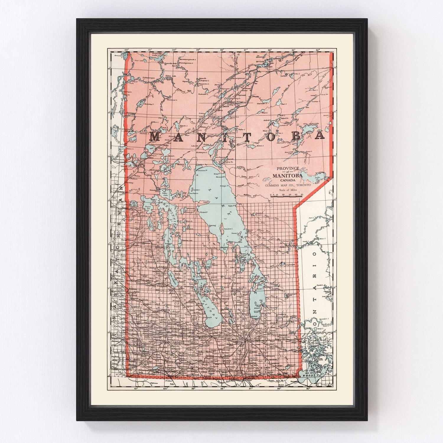 Vintage Map of Manitoba Canada, 1925