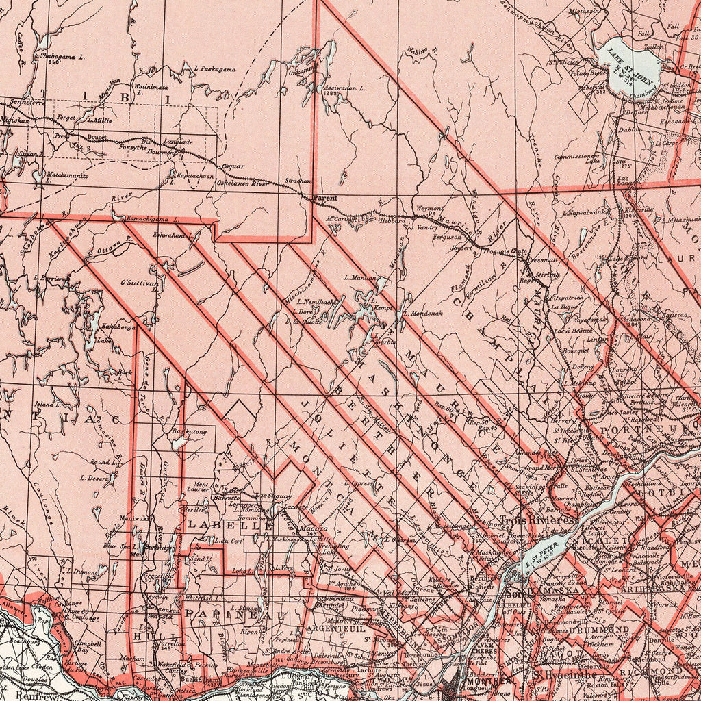 Vintage Map of Quebec Canada, 1925