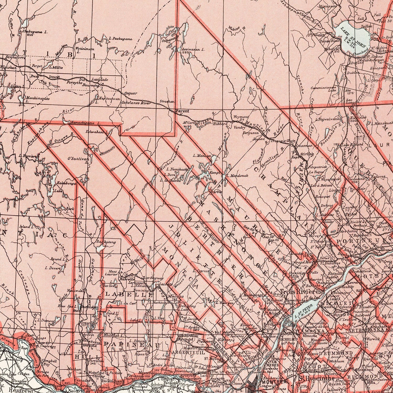 Vintage Map of Quebec Canada, 1925