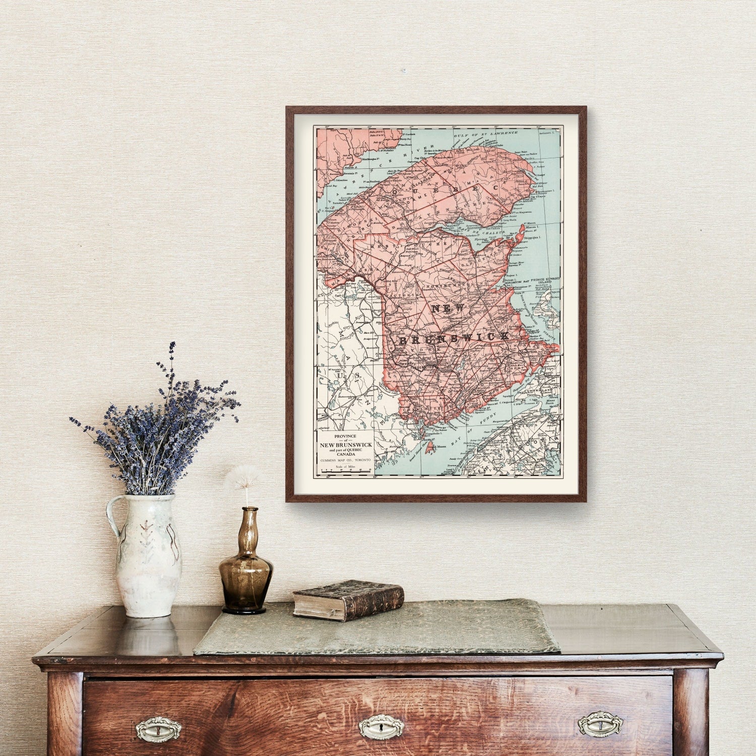 Vintage Map of New Brunswick Canada, 1925