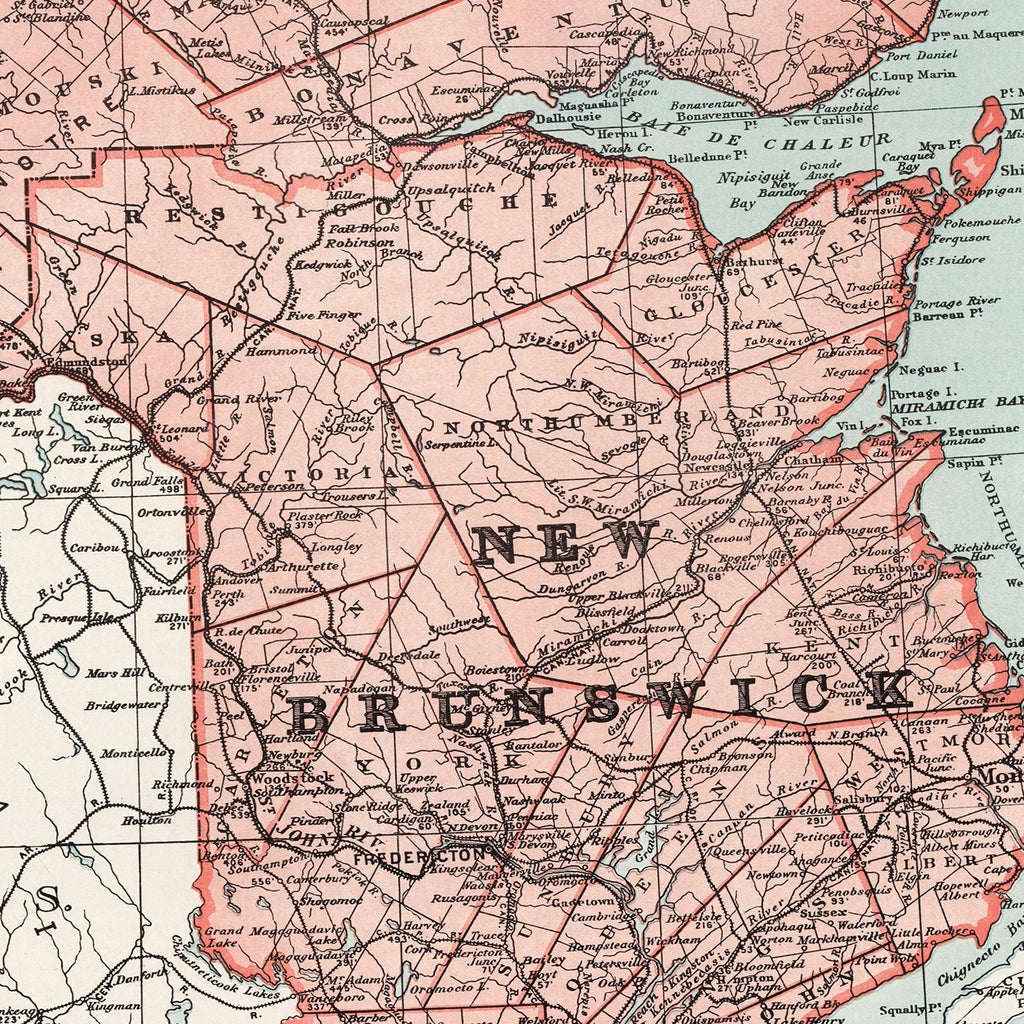 Vintage Map of New Brunswick Canada, 1925