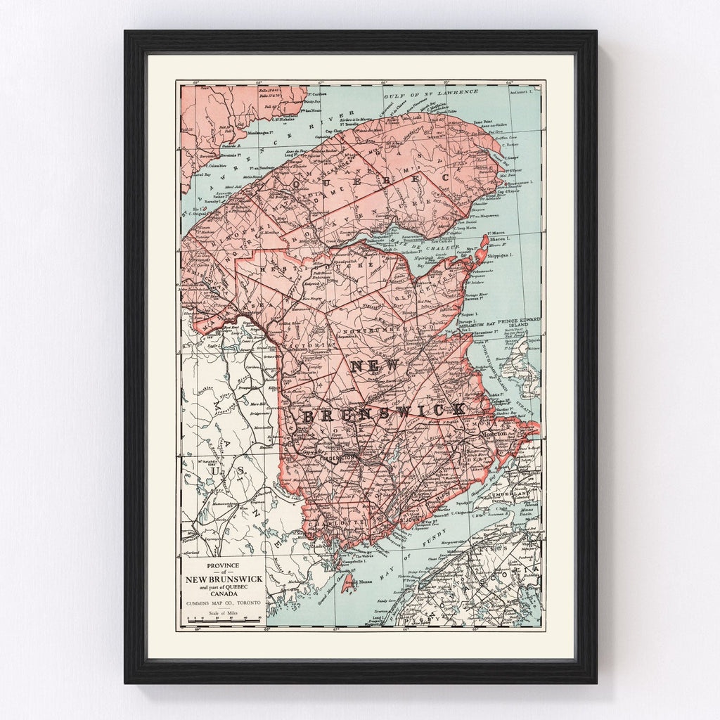 Vintage Map of New Brunswick Canada, 1925