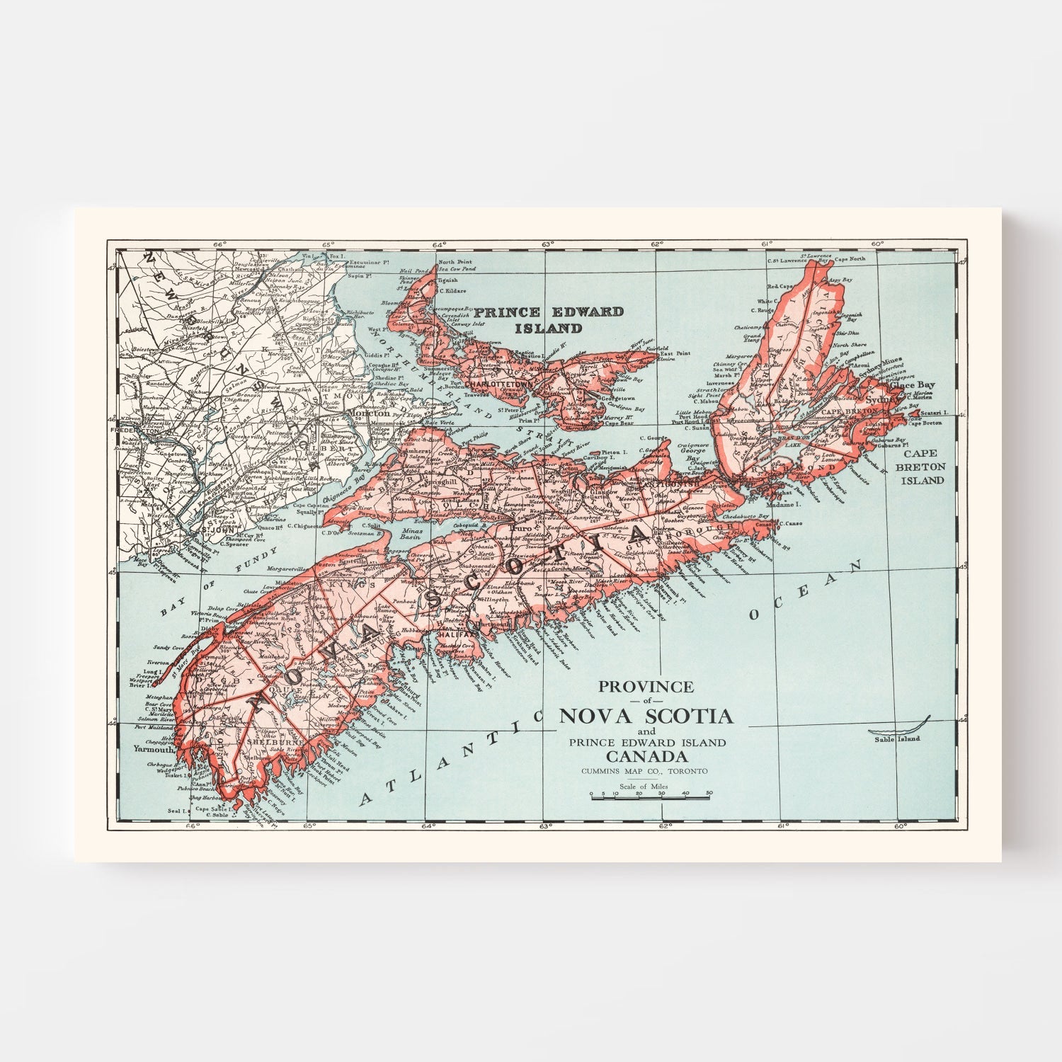 Vintage Map of Nova Scotia Canada, 1925