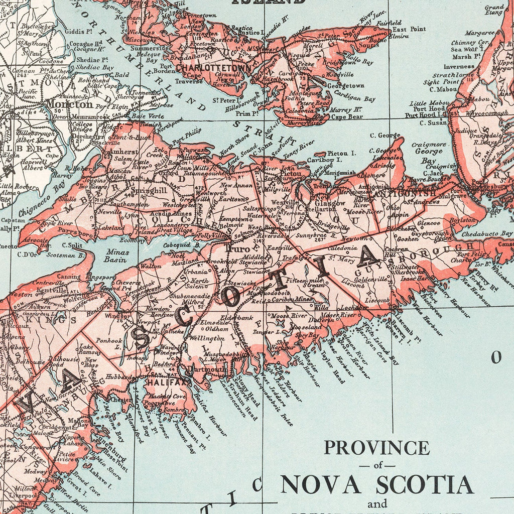 Vintage Map of Nova Scotia Canada, 1925