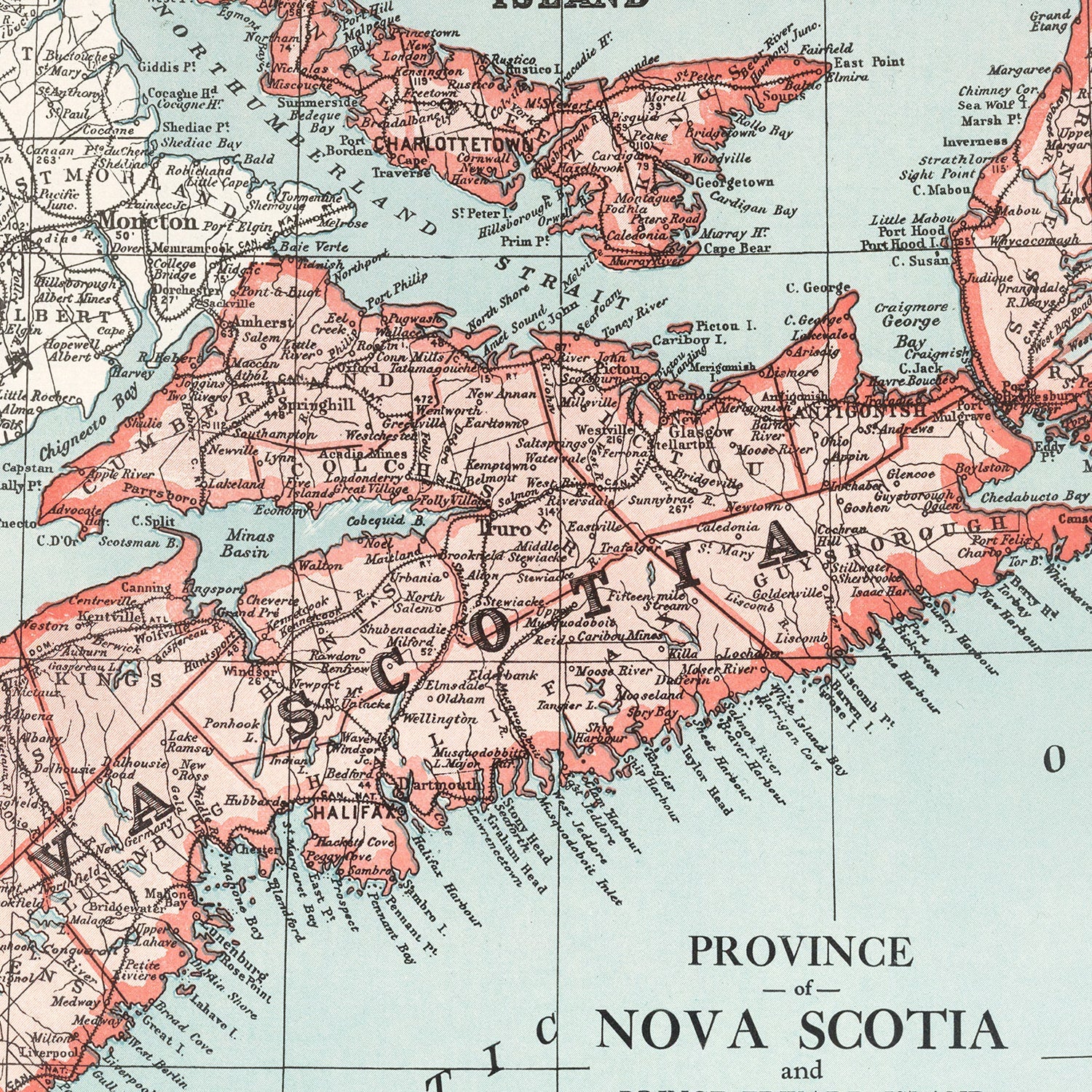 Vintage Map of Nova Scotia Canada, 1925