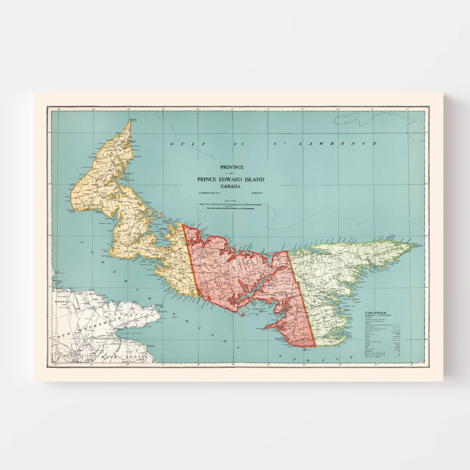 Vintage Map of Prince Edward Island Canada, 1925