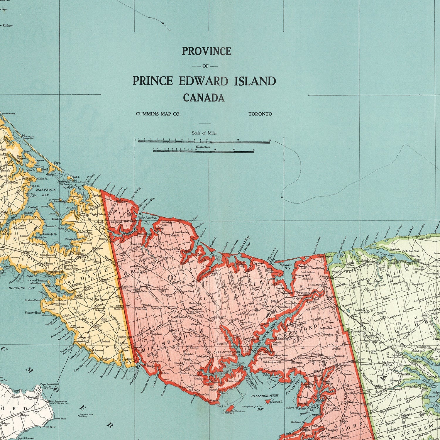 Vintage Map of Prince Edward Island Canada, 1925
