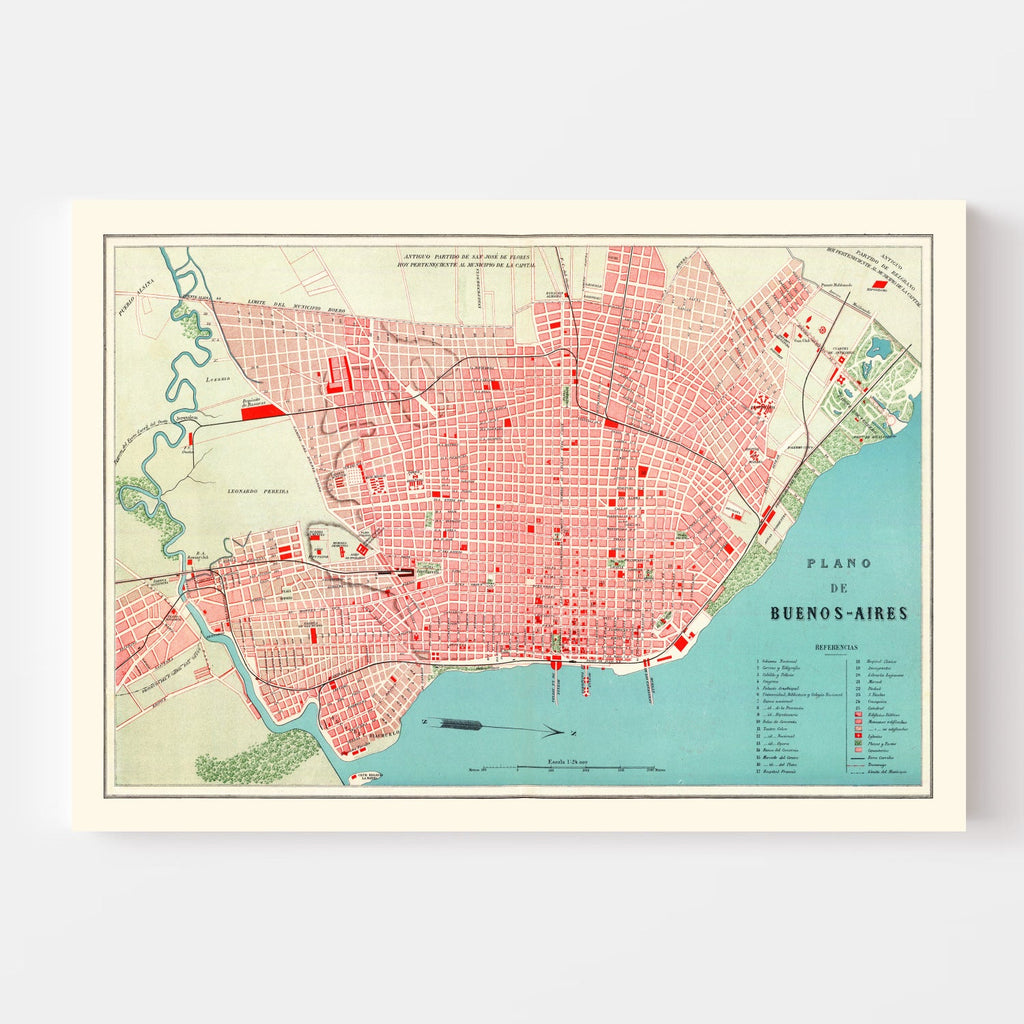 Vintage Map of Buenos Aires, Argentina 1888