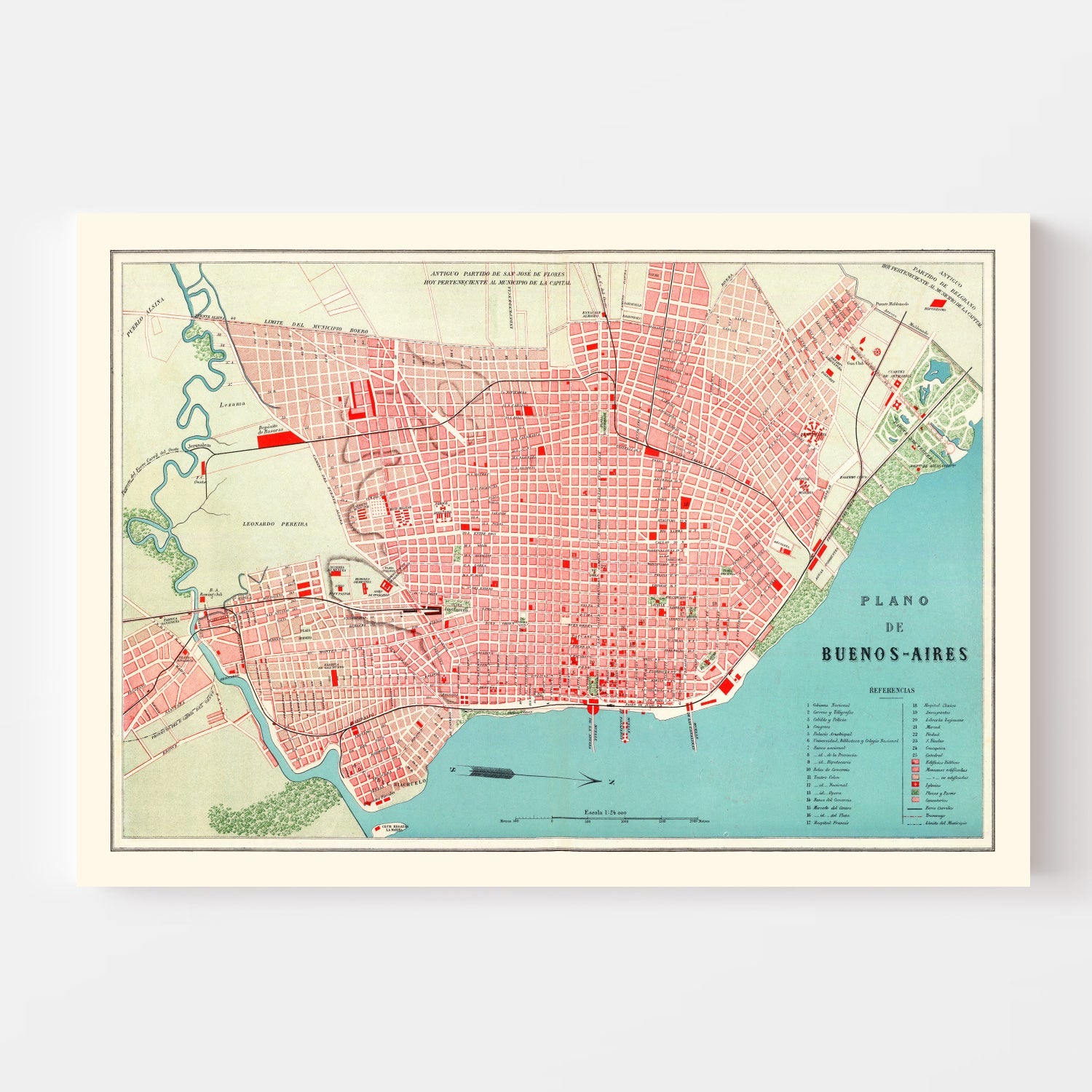 Vintage Map of Buenos Aires, Argentina 1888