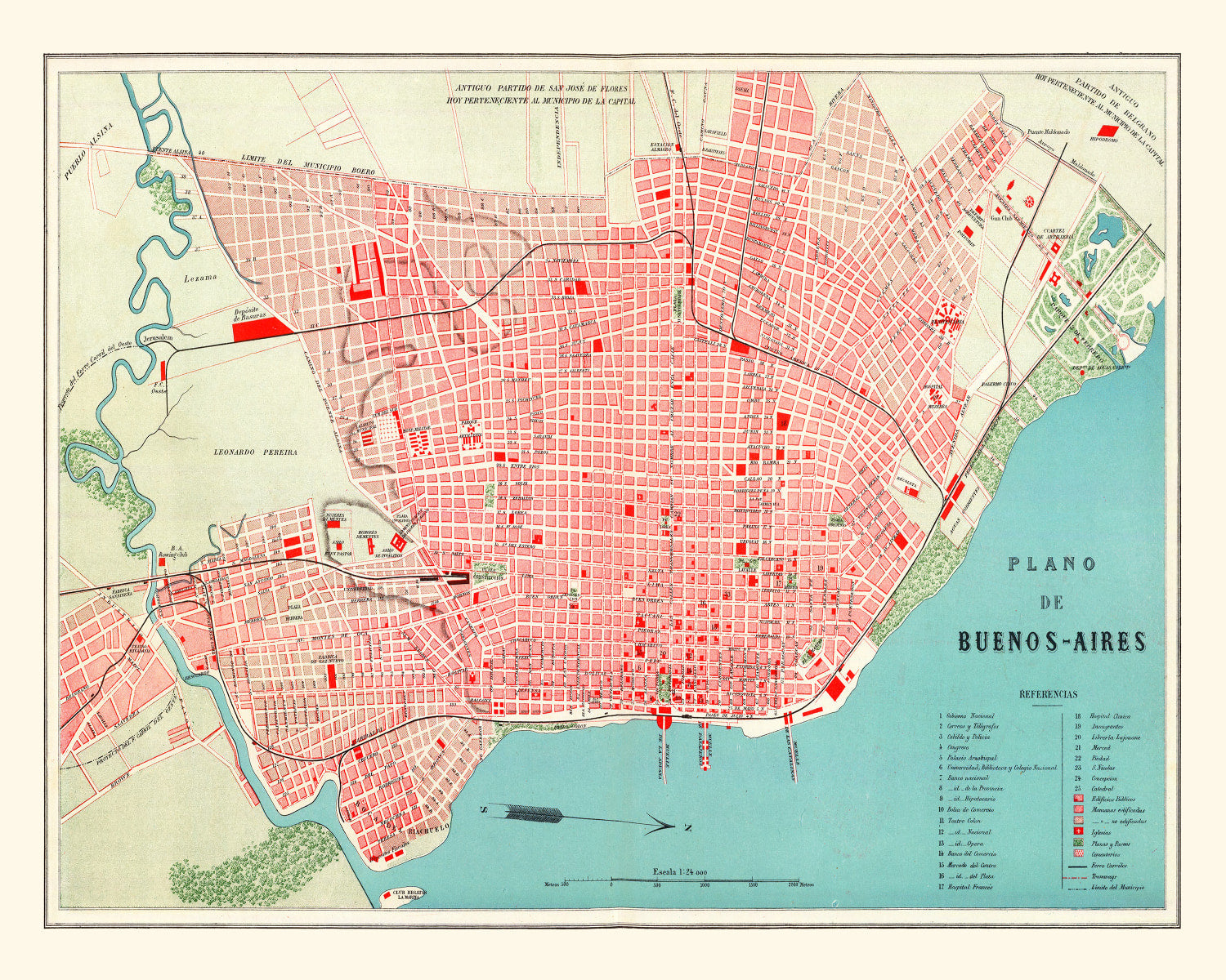 Vintage Map of Buenos Aires, Argentina 1888